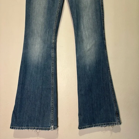 Vintage BKE Harbor Distressed Frayed 100% Cotton Long Flare Jeans Size 25 Y2K - Picture 3 of 12